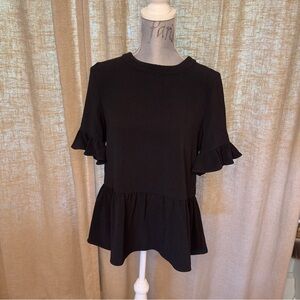 KATE SPADE Linda Peplum Ruffle Sleeve Black Top Women size Small